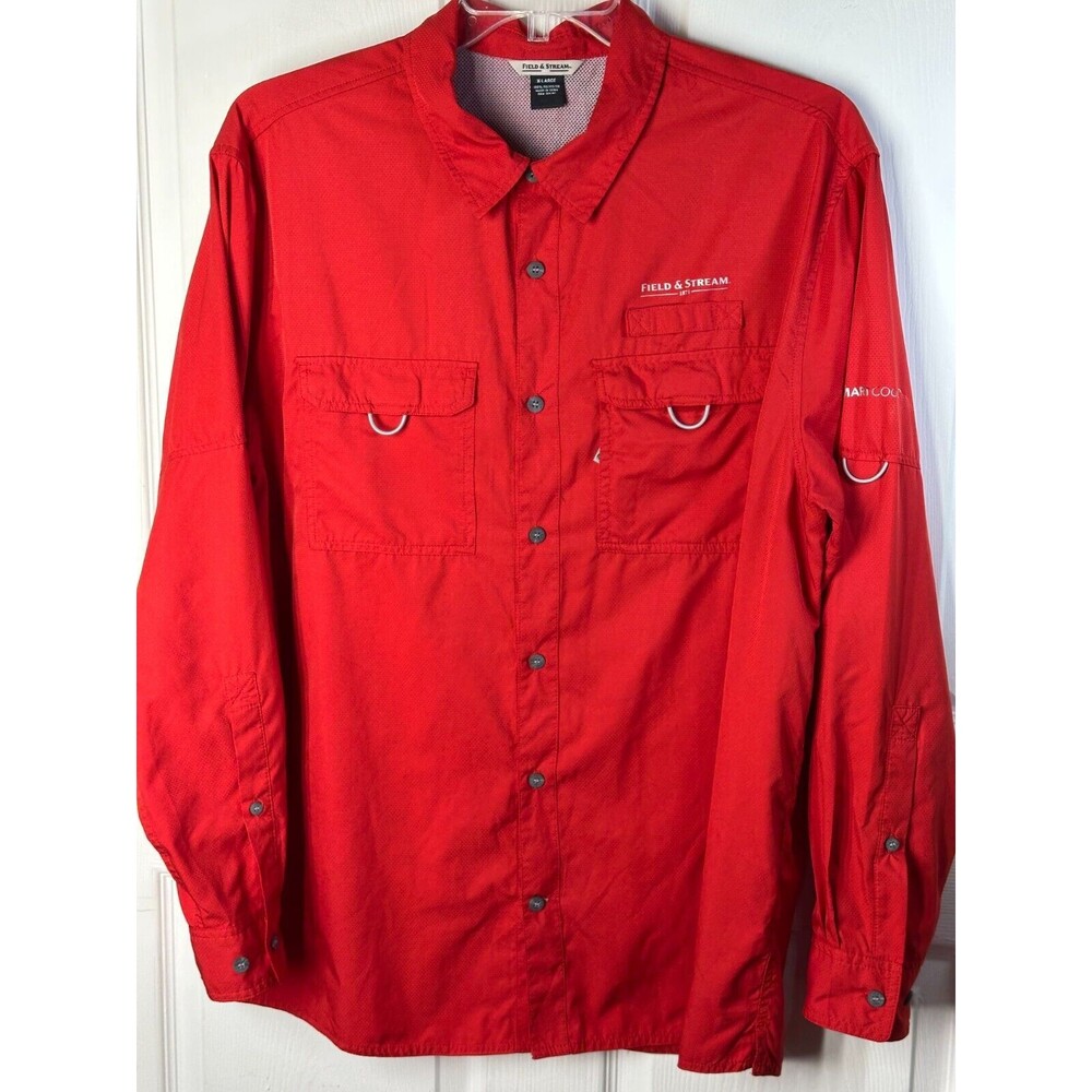 Field & Stream Mens Size XL Fishing Shirt Red Long Sleeve Vented Hiking Camping